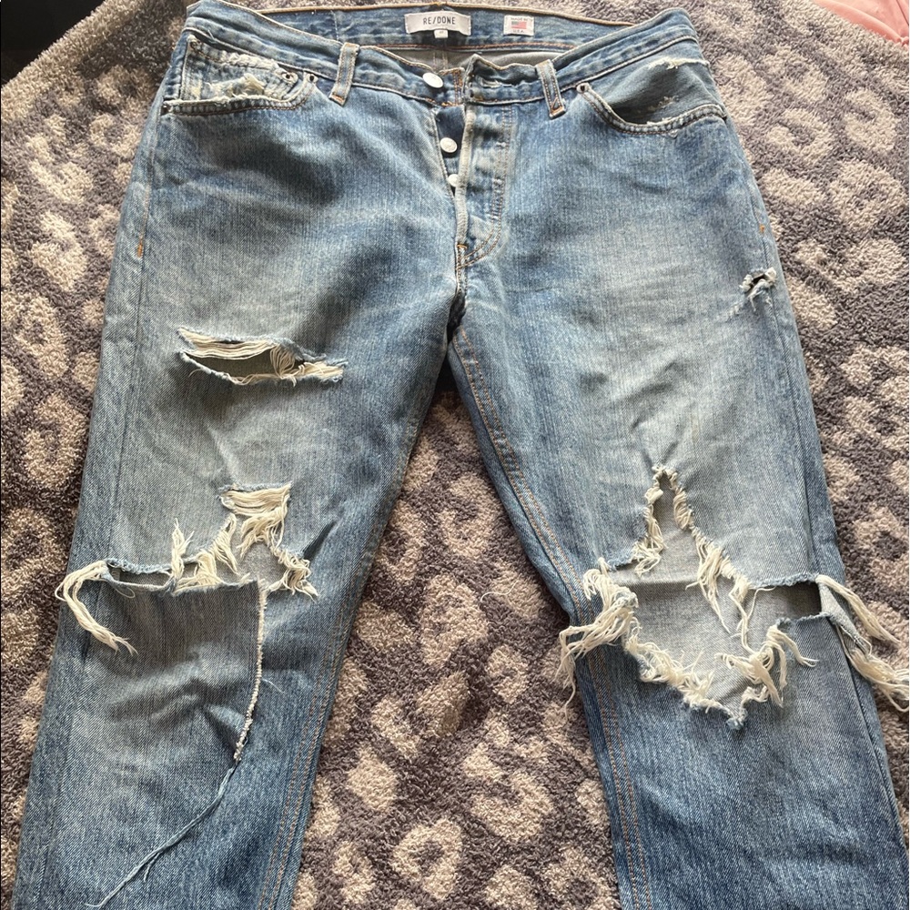 GUC RE/DONE Levi’s heavily distressed jeans size 27 waist 32” ripped cuffed